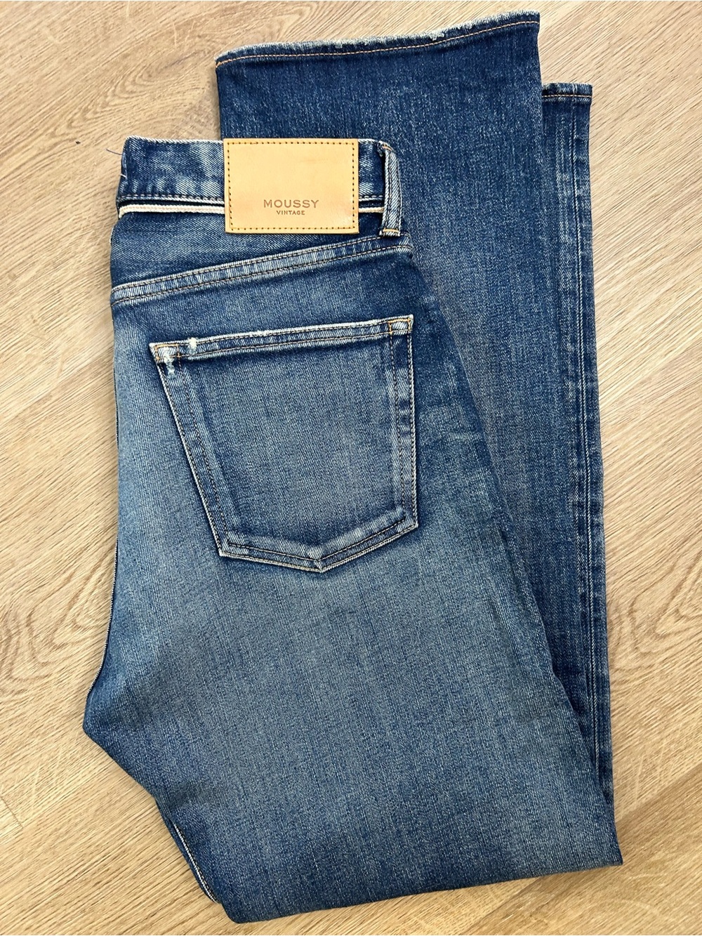 Moussy Vintage Straight Leg Mid Rise Dark Wash Jean Rigid Denim Size 28